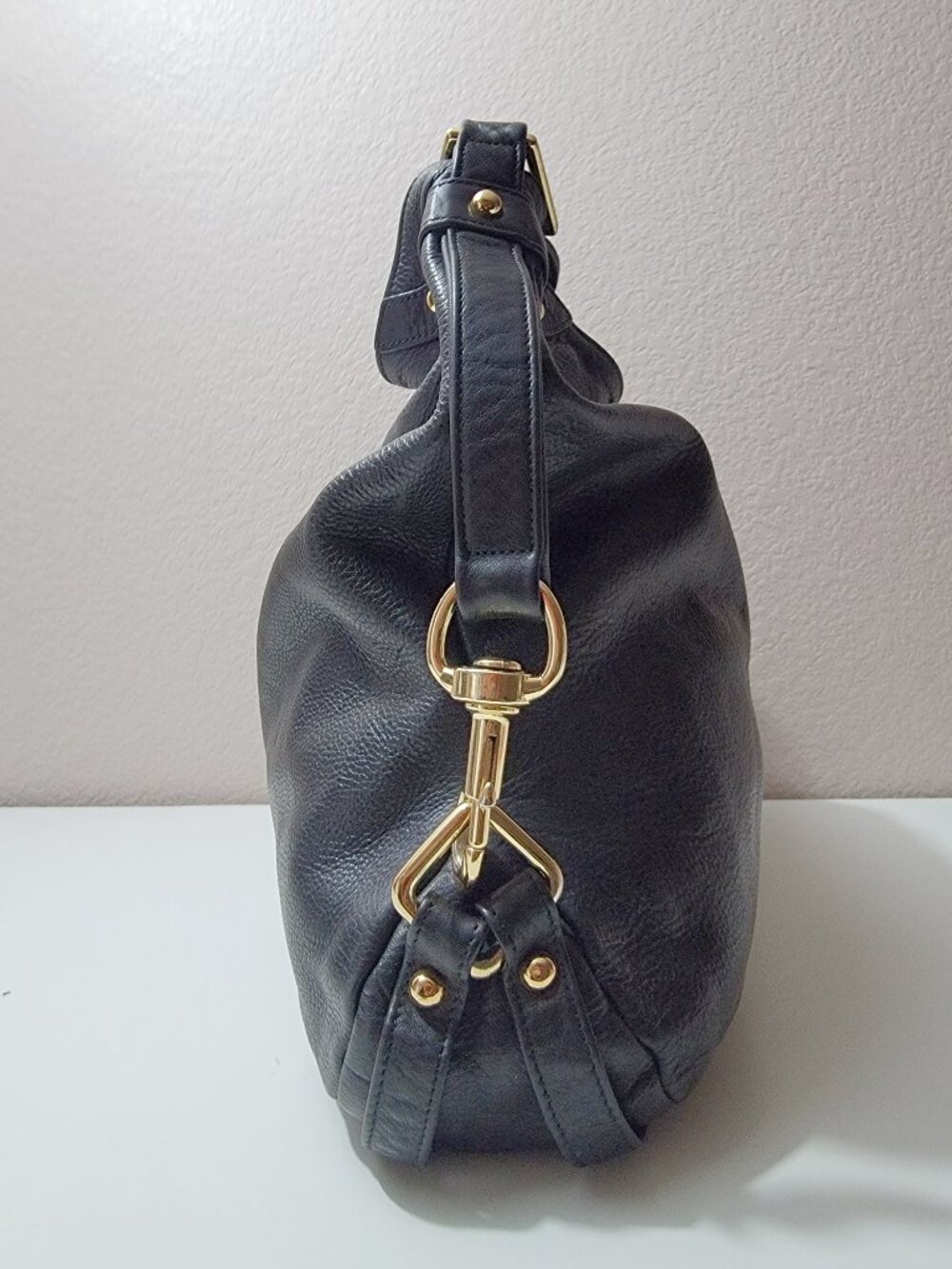 Rebecca Minkoff Nikki Hobo Black Pebbled Leather Gold Hardware Shoulder Bag Soft - Picture 7 of 12